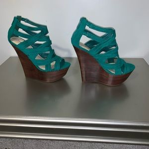 Turquoise platform wedge sandals